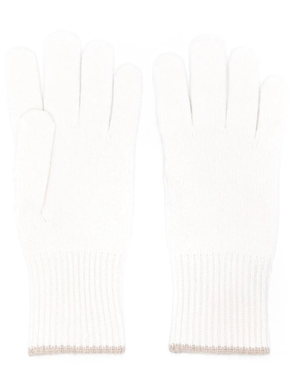 BRUNELLO CUCINELLI MEN'S WHITE KNIT GLOVES WITH RIBBED CUFFS