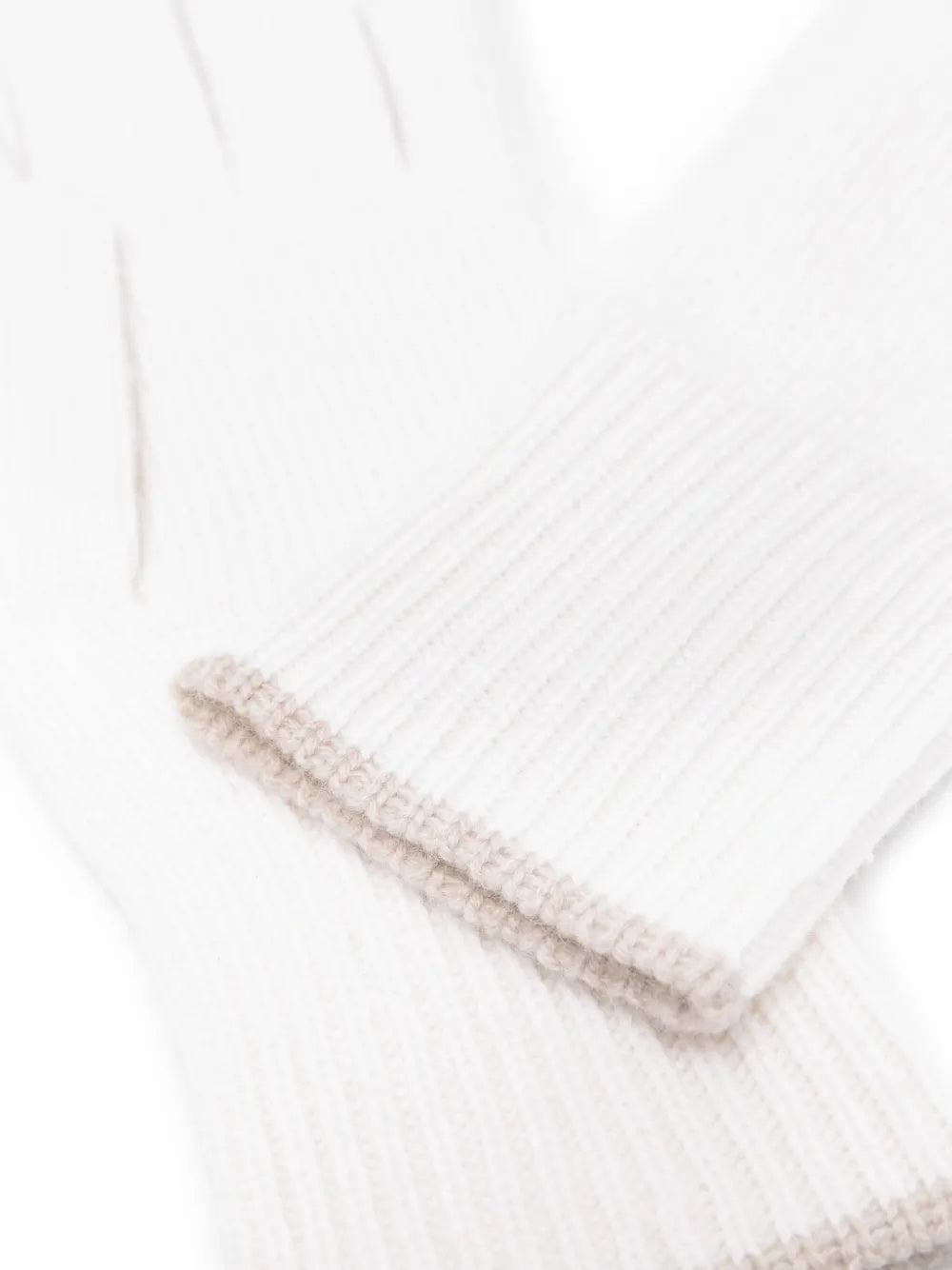 BRUNELLO CUCINELLI MEN'S WHITE KNIT GLOVES WITH RIBBED CUFFS