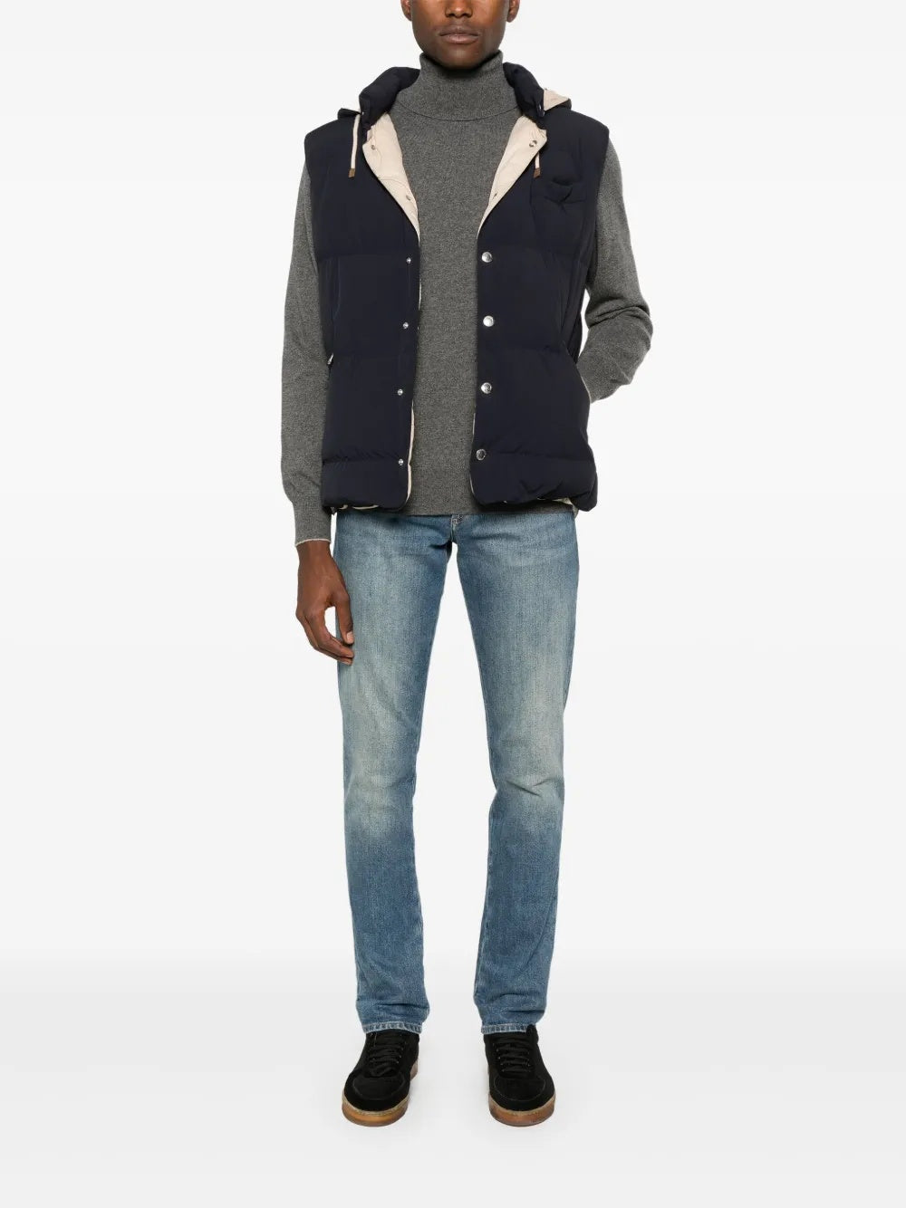 BRUNELLO CUCINELLI MEN'S GREY TURTLENECK SWEATER
