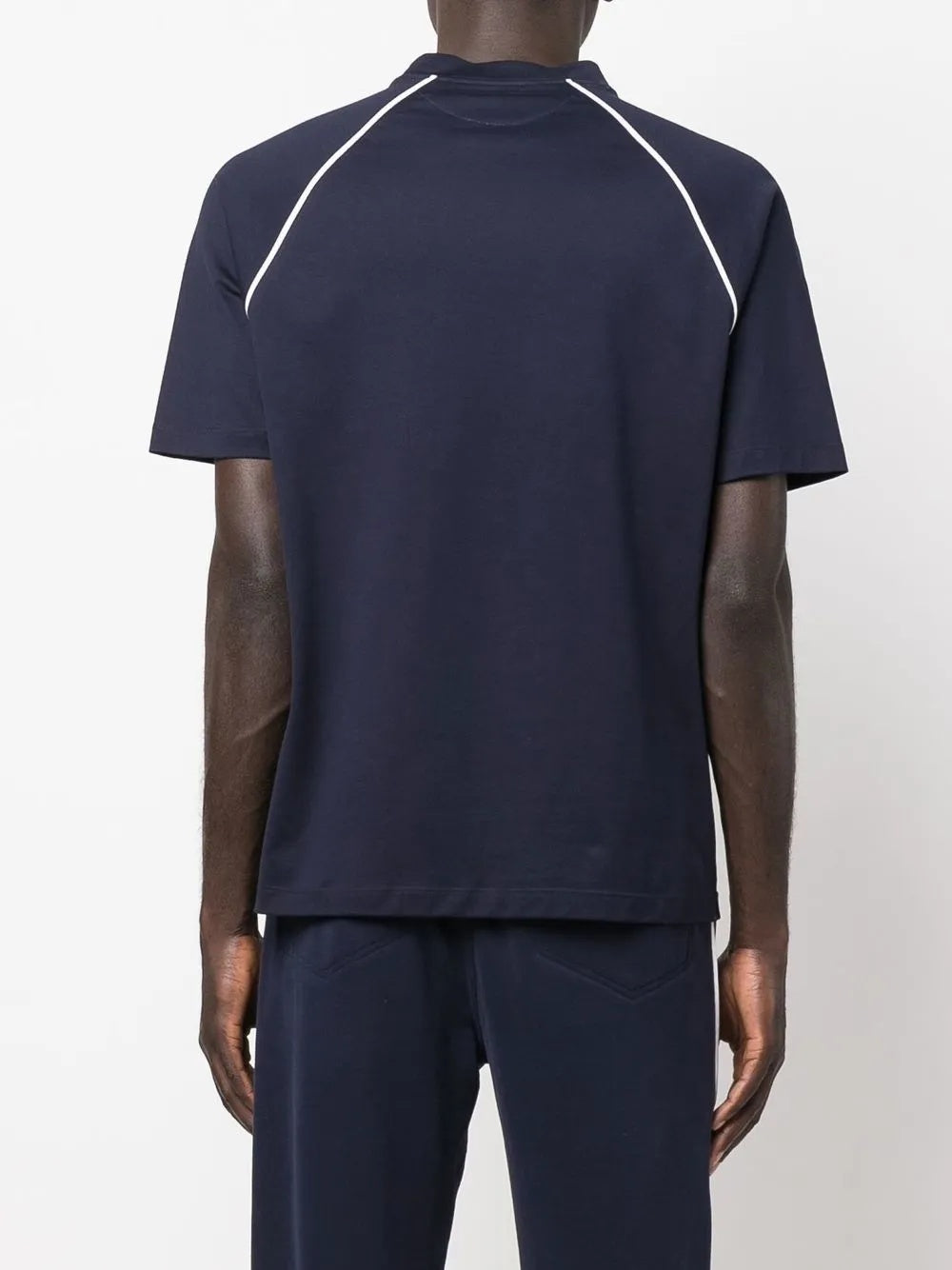 BRUNELLO CUCINELLI MEN'S COBALT CONTRAST PIPING CREWNECK SHIRT