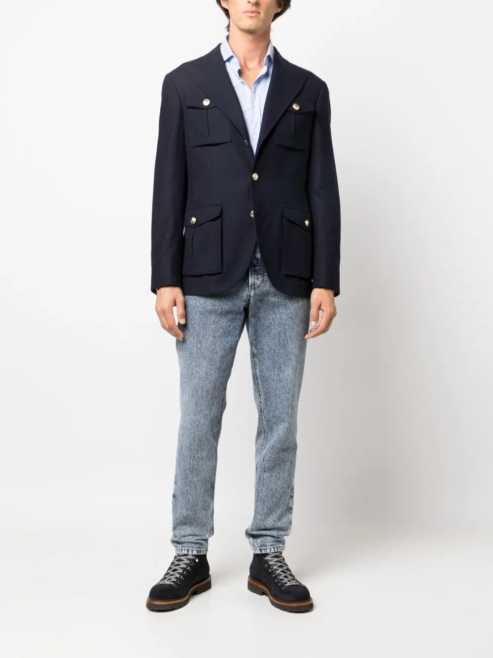 BRUNELLO CUCINELLI MEN'S FADED BLUE DENIM TROUSERS