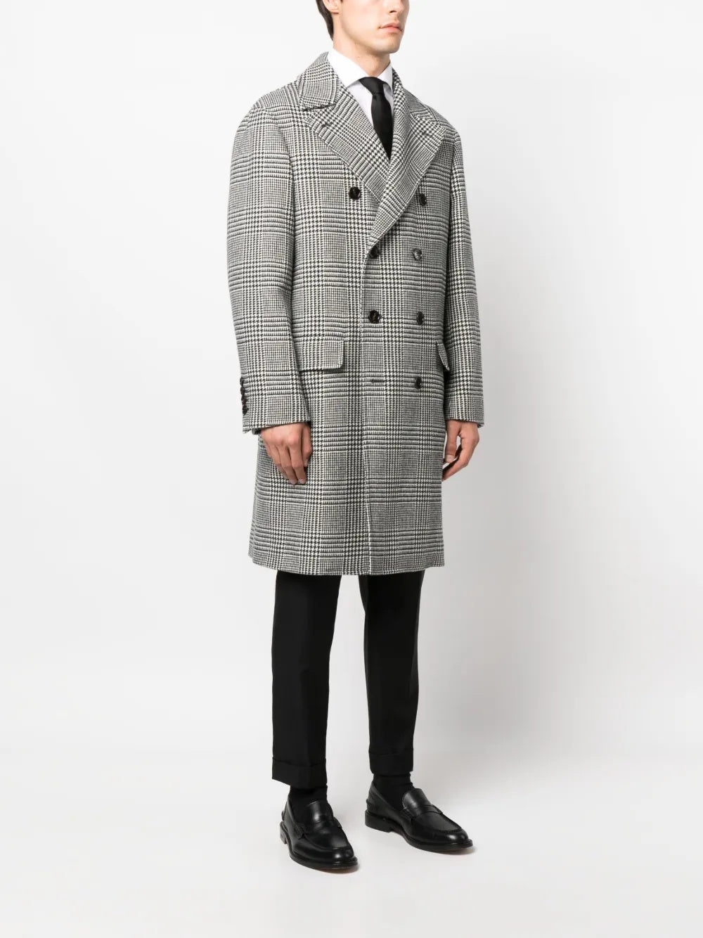 BRUNELLO CUCINELLI MEN'S BLACK WHITE WOOL COAT