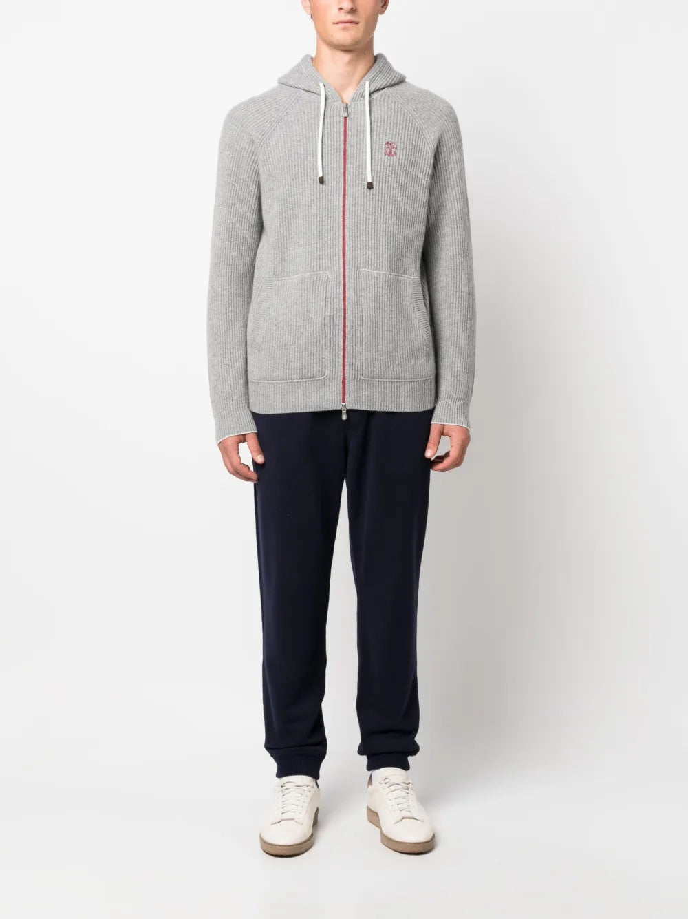 BRUNELLO CUCINELLI MEN'S NAVY KNIT DRAWSTRING TROUSERS