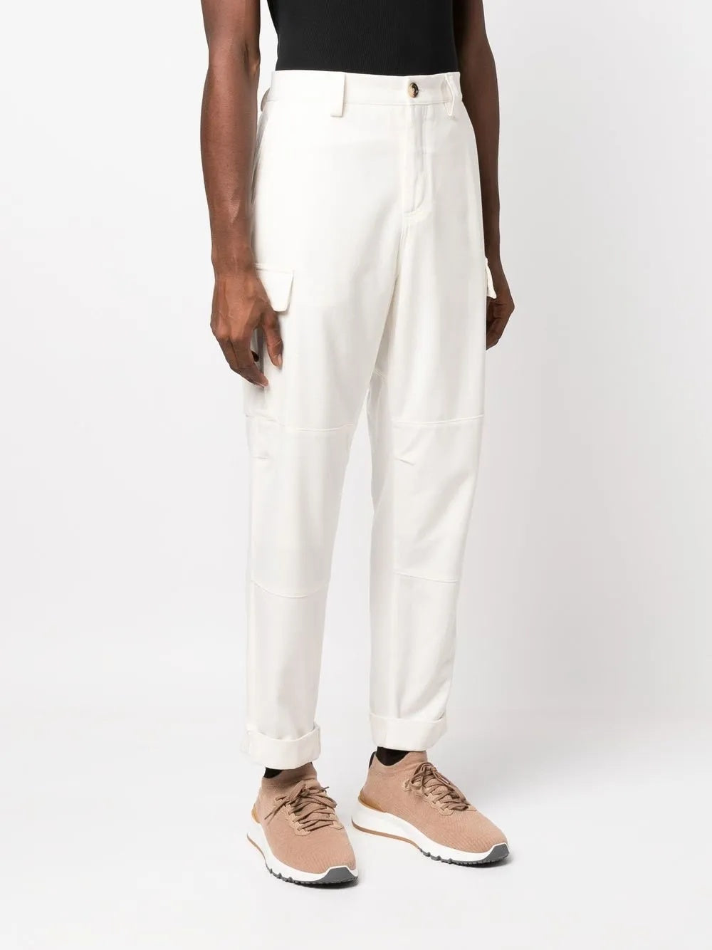 BRUNELLO CUCINELLI MEN'S CREAM CARGO TROUSERS WITH CUFFS