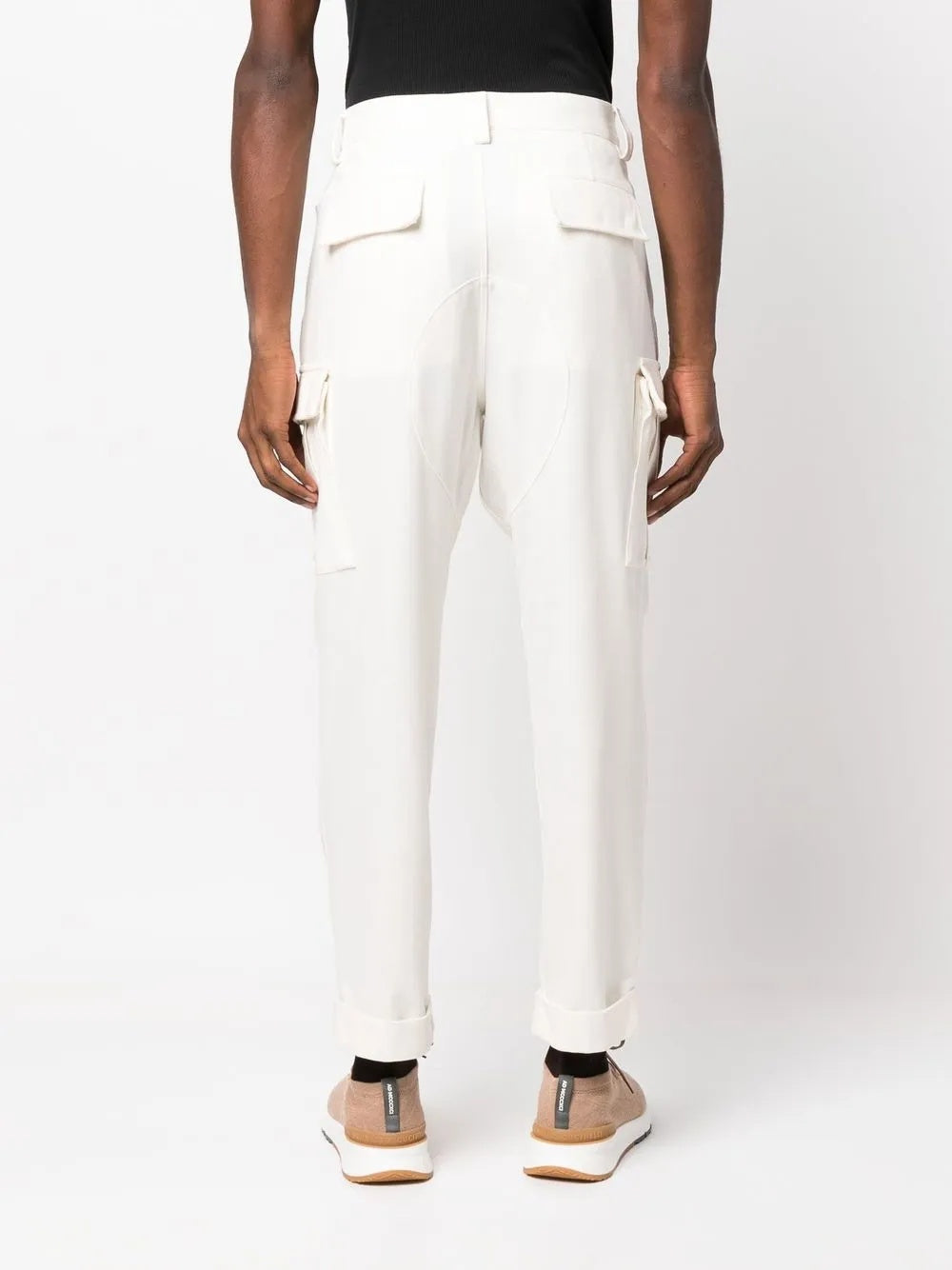 BRUNELLO CUCINELLI MEN'S CREAM CARGO TROUSERS WITH CUFFS