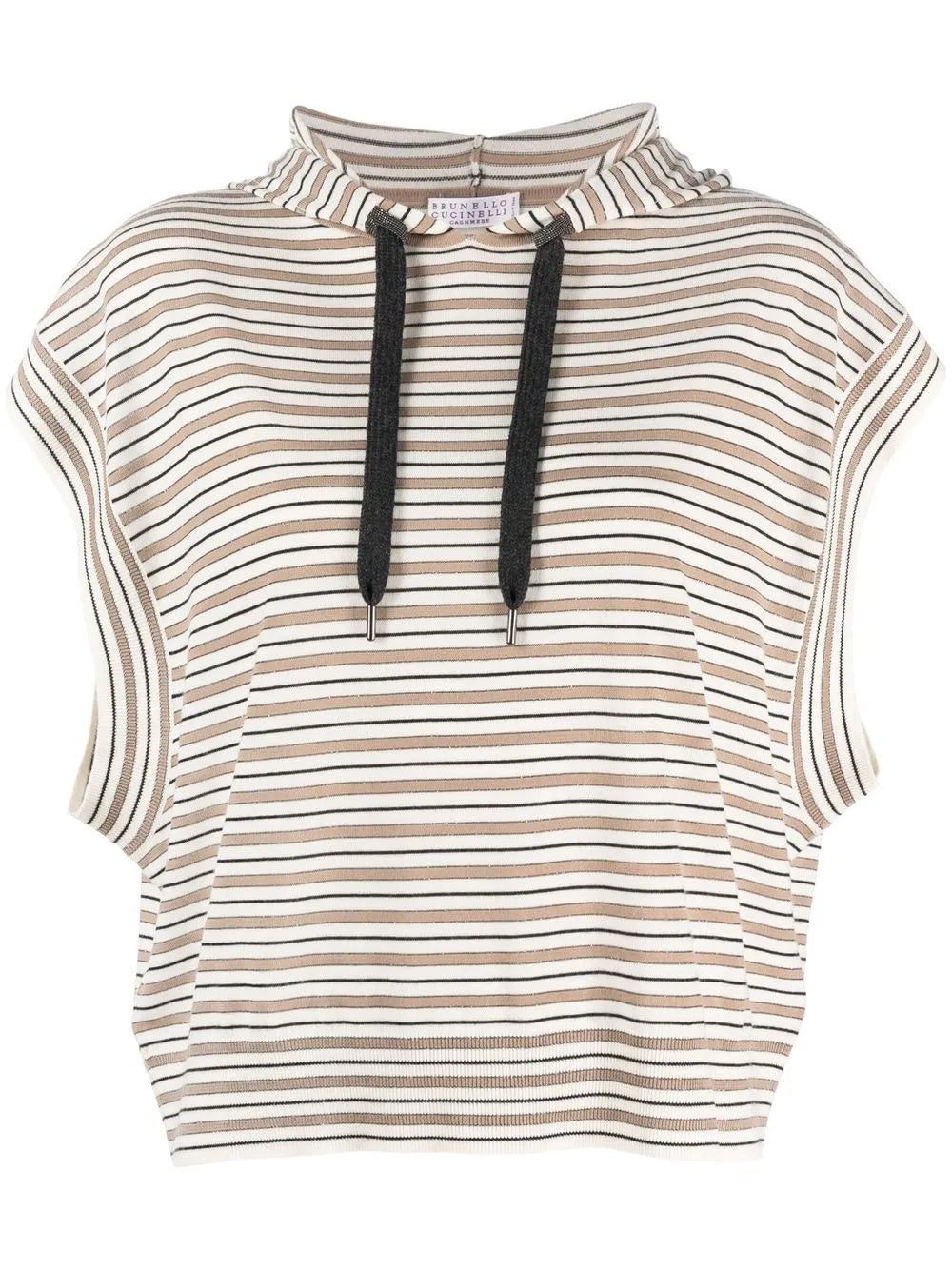BRUNELLO CUCINELLI WOMEN'S STRIPED SLEEVELESS HOODED SWEATER