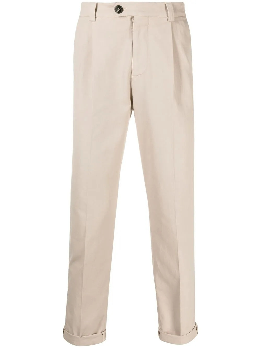 BRUNELLO CUCINELLI MEN'S BEIGE TAILORED CUFFED TROUSERS