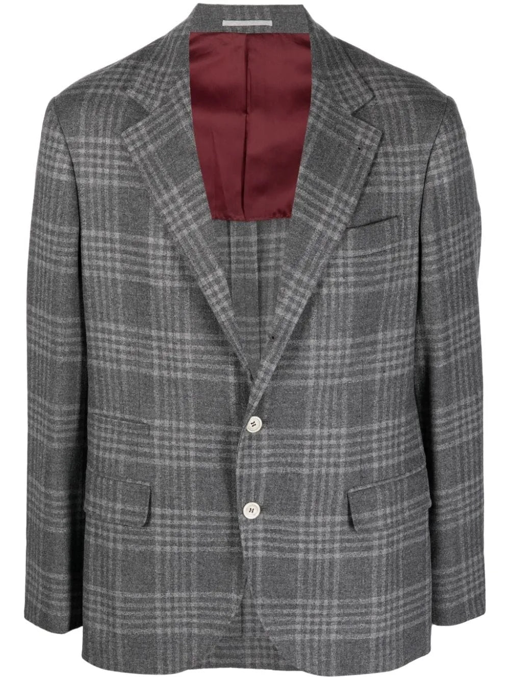 BRUNELLO CUCINELLI MEN'S GREY WOOL PLAID BLAZER