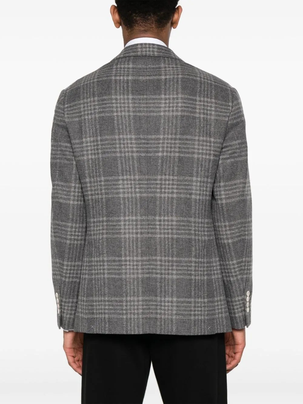 BRUNELLO CUCINELLI MEN'S GREY WOOL PLAID BLAZER