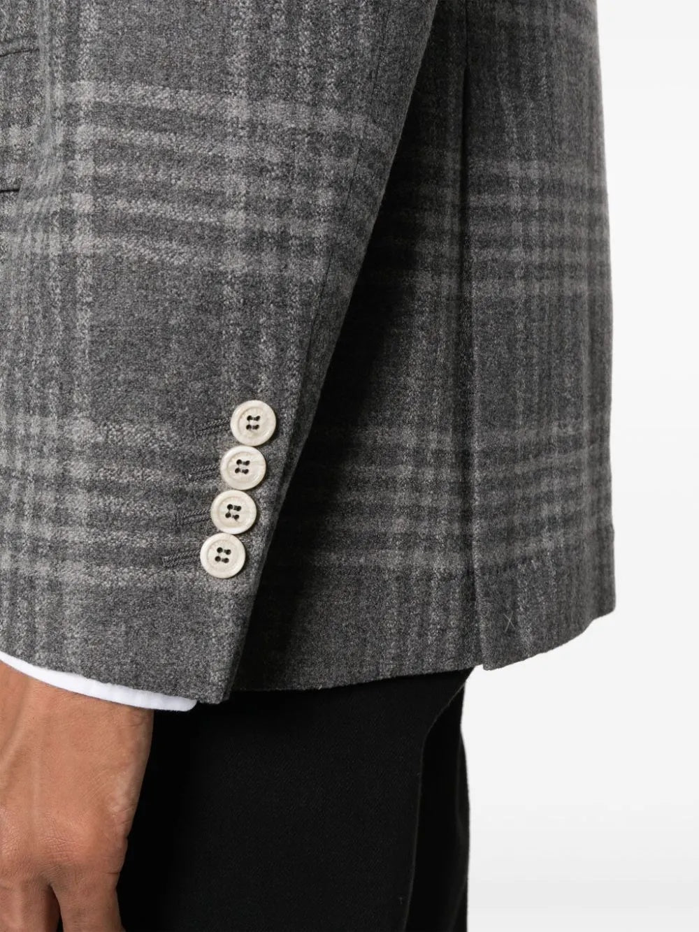 BRUNELLO CUCINELLI MEN'S GREY WOOL PLAID BLAZER