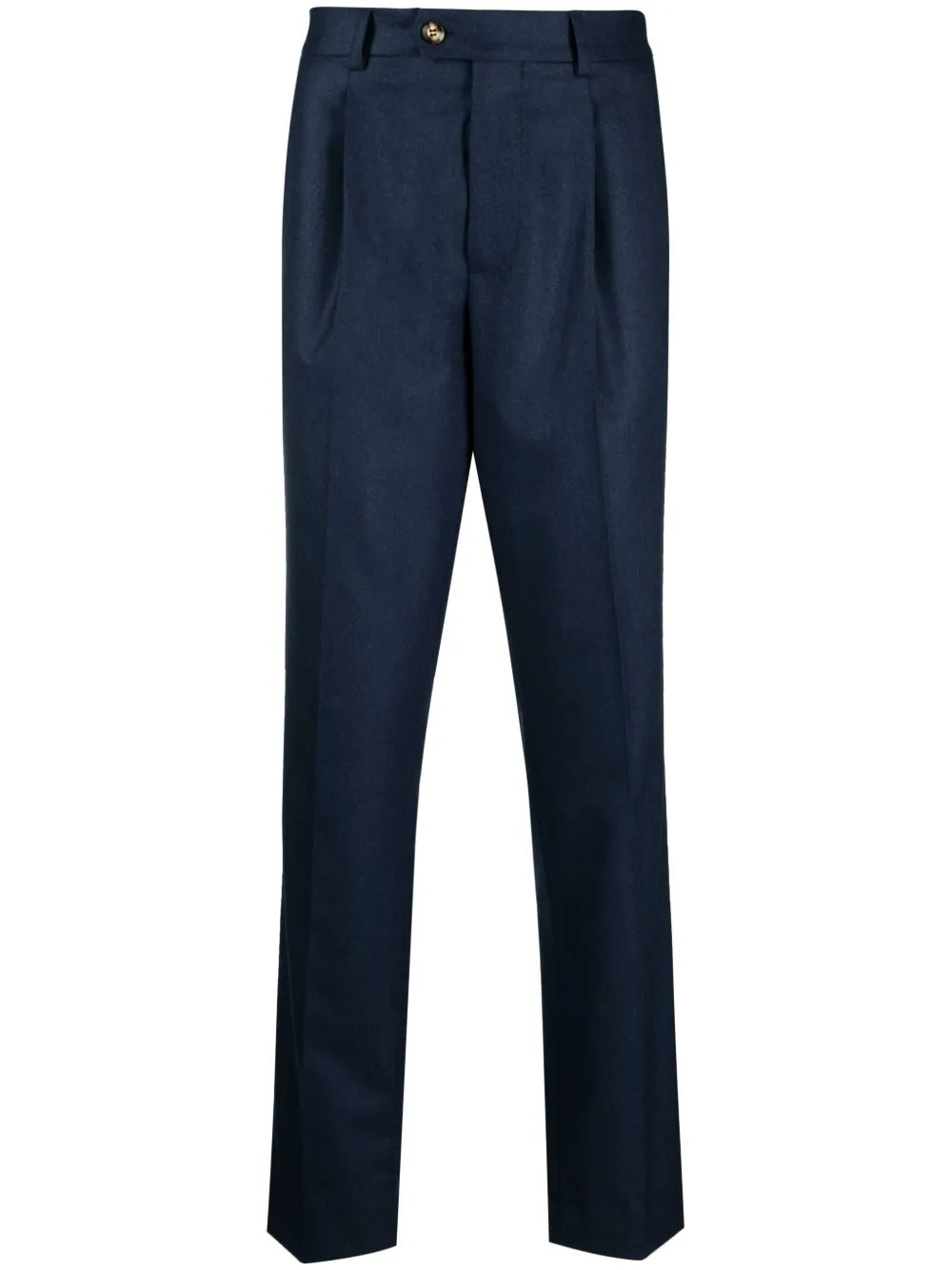 BRUNELLO CUCINELLI MEN'S NAVY WOOL PLEATED TROUSERS