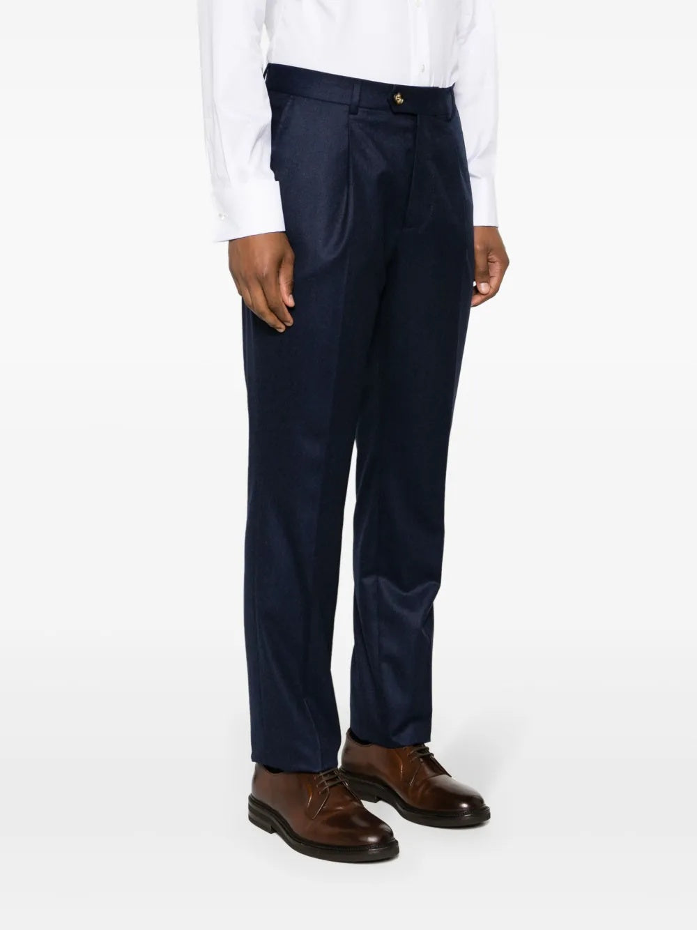 BRUNELLO CUCINELLI MEN'S NAVY WOOL PLEATED TROUSERS