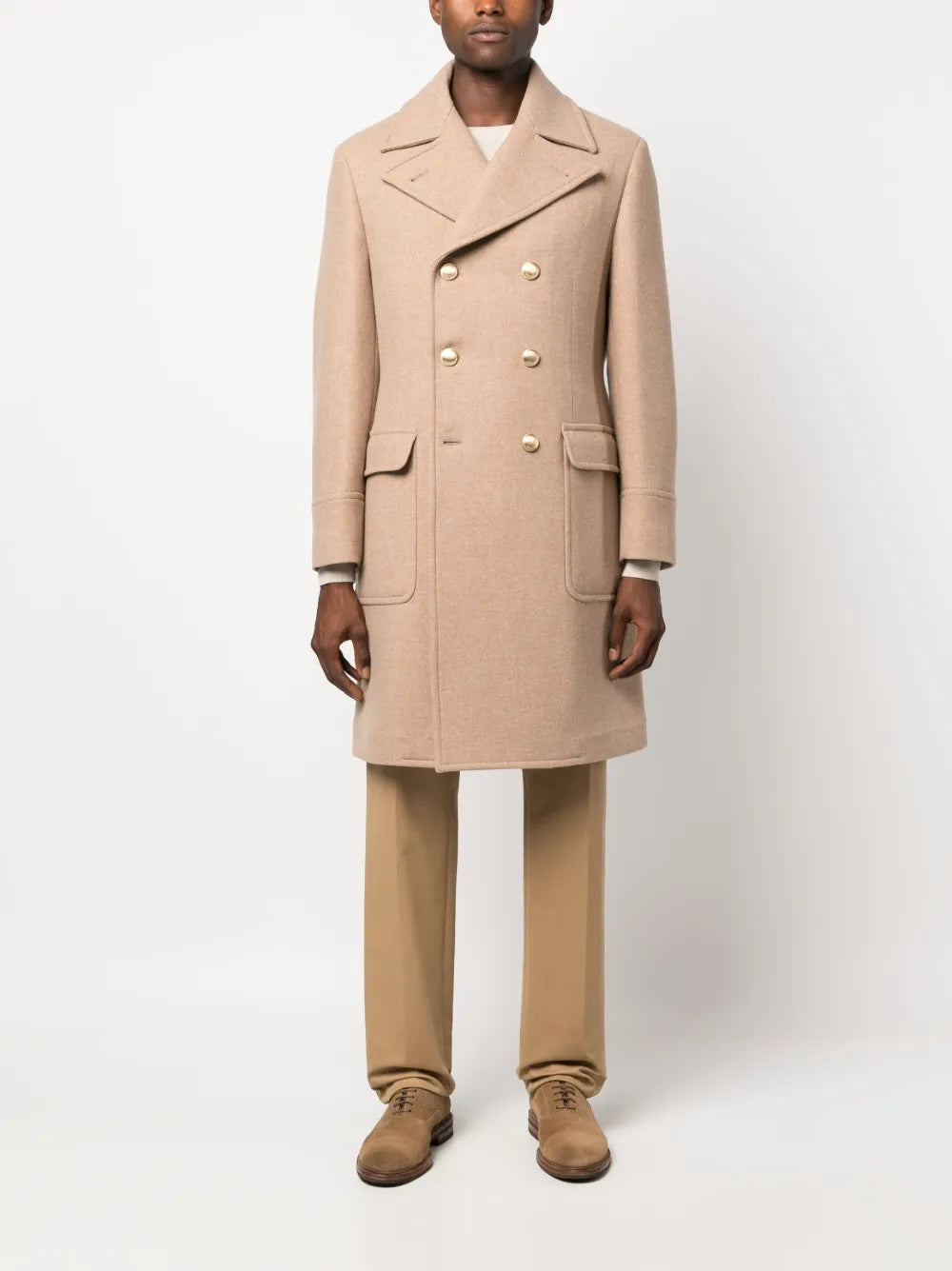 BRUNELLO CUCINELLI MEN'S LIGHT CAMEL WOOL DOUBLE BREASTED JACKET