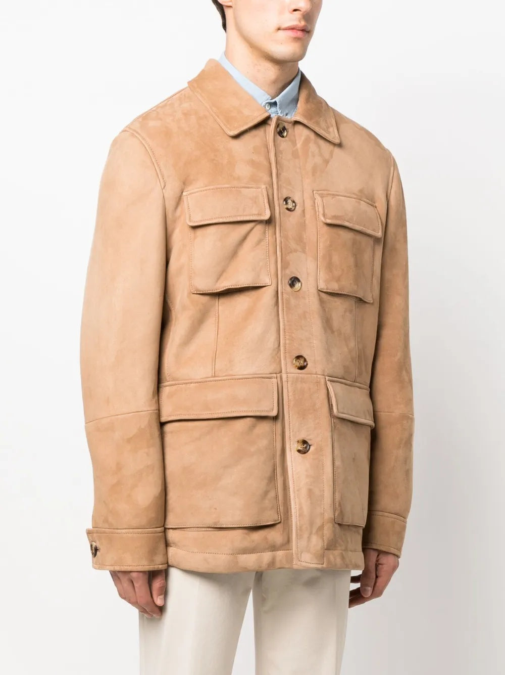 BRUNELLO CUCINELLI MEN'S TAN SUEDE UTILITY JACKET