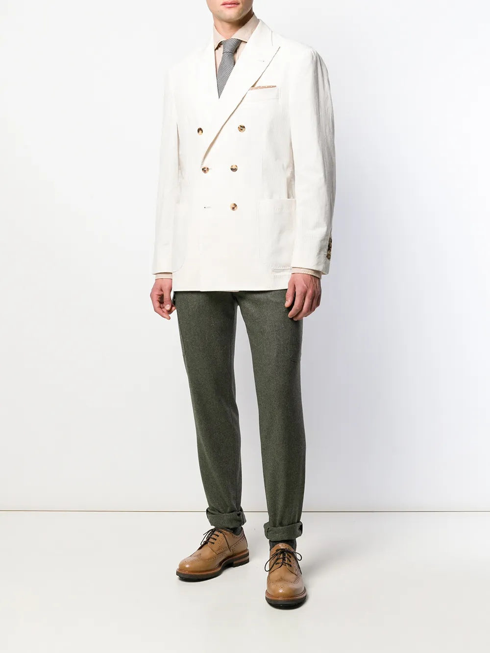 BRUNELLO CUCINELLI MEN'S WHITE DOUBLE BREASTED BLAZER