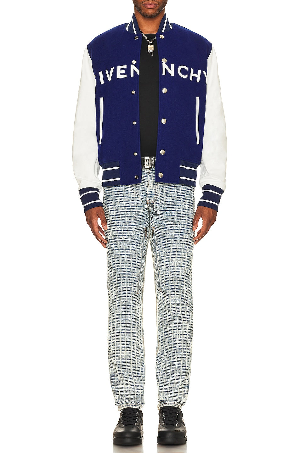 GIVENCHY MEN'S BLUE WHITE SKINNY DENIM TROUSERS