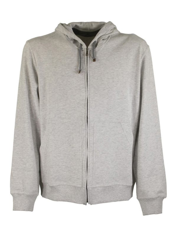 BRUNELLO CUCINELLI MEN'S LIGHT GREY ZIP HOODIE JACKET