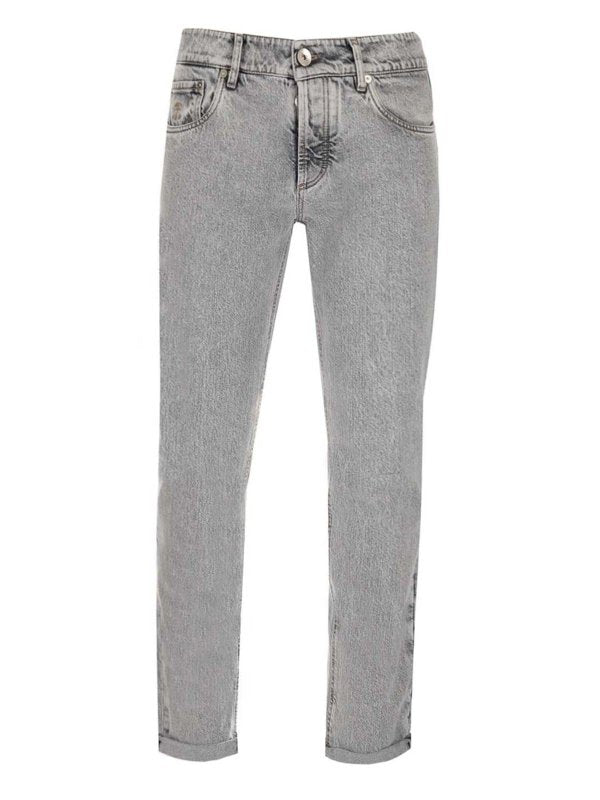 BRUNELLO CUCINELLI MEN'S LIGHT GREY DENIM TROUSERS