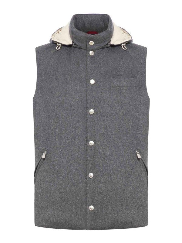 BRUNELLO CUCINELLI MEN'S GREY WOOL SLEEVELESS JACKET