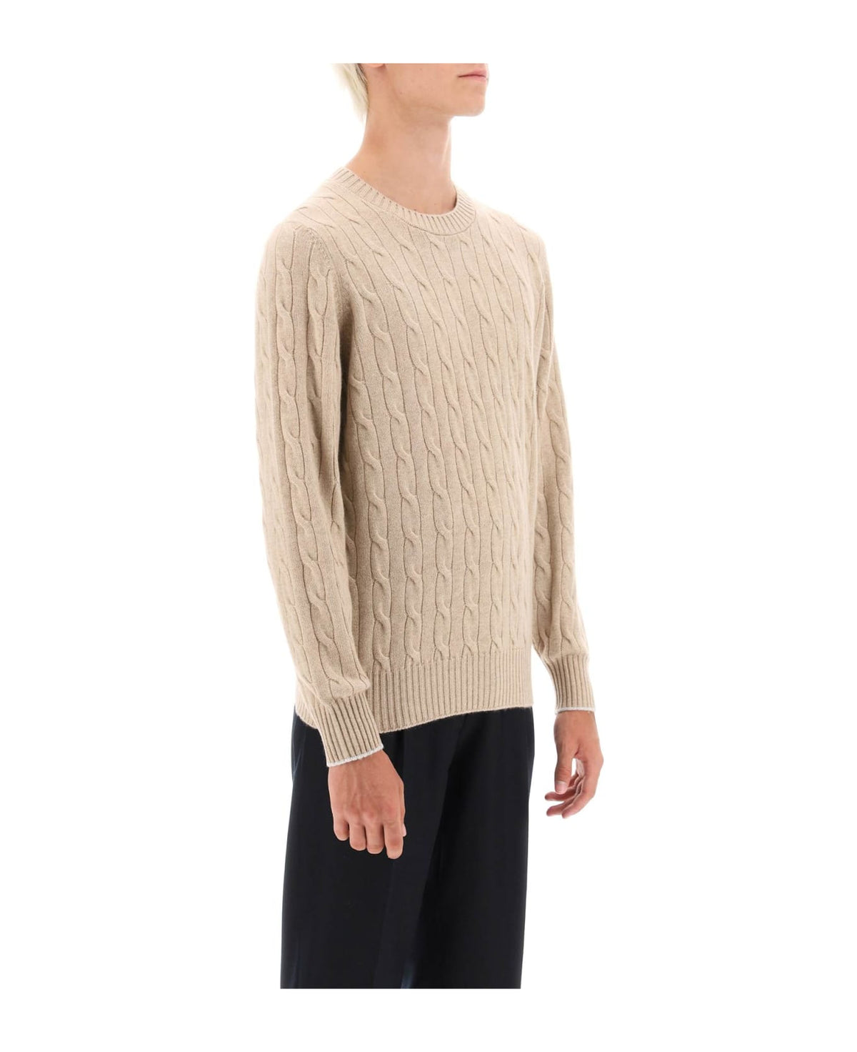 BRUNELLO CUCINELLI MEN'S LIGHT CAMEL WOOL SWEATER