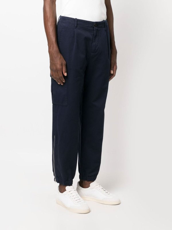 BRUNELLO CUCINELLI MEN'S NAVY CARGO PANTS WITH CUFFS