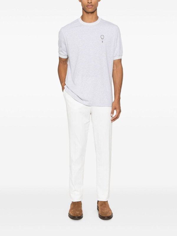BRUNELLO CUCINELLI MEN'S LIGHT GREY COTTON CREW NECK SHIRT