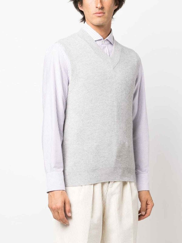 BRUNELLO CUCINELLI MEN'S LIGHT GREY CASHMERE SWEATER
