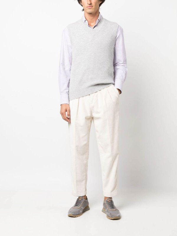 BRUNELLO CUCINELLI MEN'S LIGHT GREY CASHMERE SWEATER