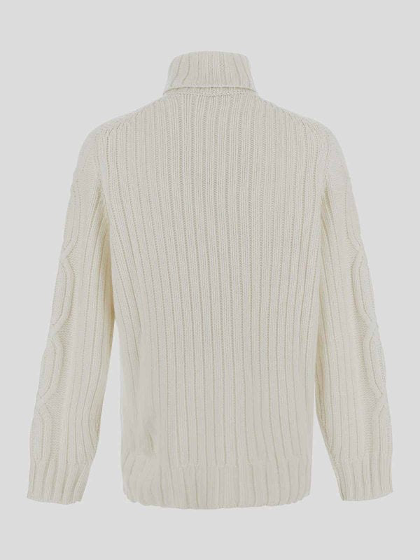 BRUNELLO CUCINELLI MEN'S CREAM WOOL CABLE KNIT SWEATER
