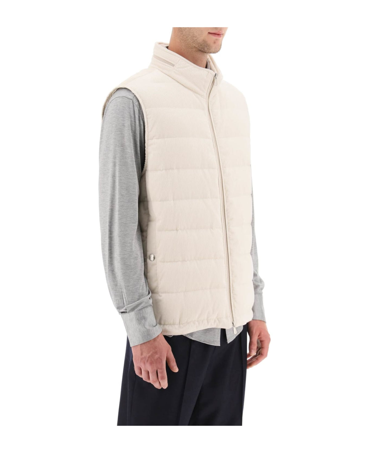 BRUNELLO CUCINELLI MEN'S MILK QUILTED SLEEVELESS JACKET