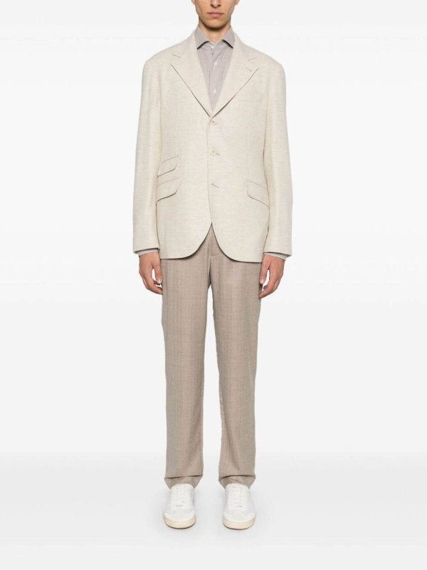 BRUNELLO CUCINELLI MEN'S LIGHT BEIGE WOOL BLAZER