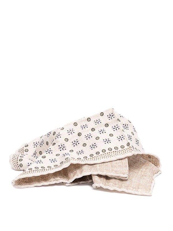BRUNELLO CUCINELLI MEN'S CREAM PATTERNED SILK POCKETSQUARE