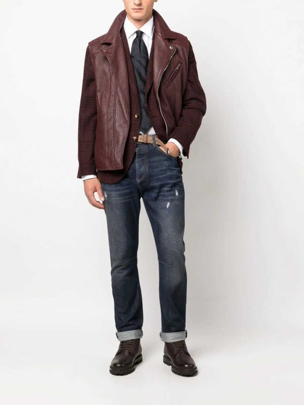 BRUNELLO CUCINELLI MEN'S BURGUNDY WOOL SILK BLAZER