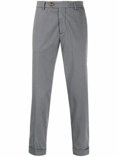 BRUNELLO CUCINELLI MEN'S GREY TAILORED COTTON TROUSERS