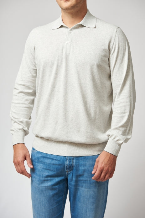 BRUNELLO CUCINELLI MEN'S FOG COTTON POLO SWEATER