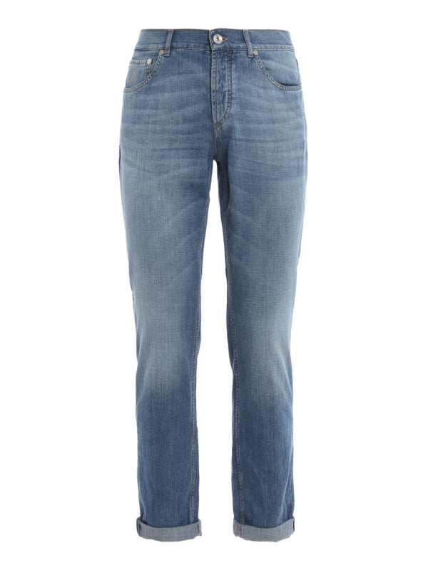 BRUNELLO CUCINELLI MEN'S LIGHT BLUE STRAIGHT TROUSERS
