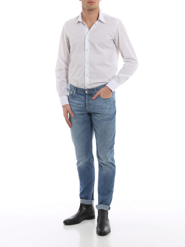 BRUNELLO CUCINELLI MEN'S LIGHT BLUE STRAIGHT TROUSERS