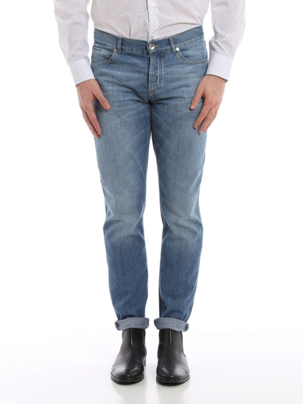 BRUNELLO CUCINELLI MEN'S LIGHT BLUE STRAIGHT TROUSERS