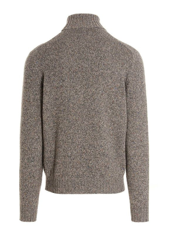 BRUNELLO CUCINELLI MEN'S GREY WOOL TURTLENECK SWEATER