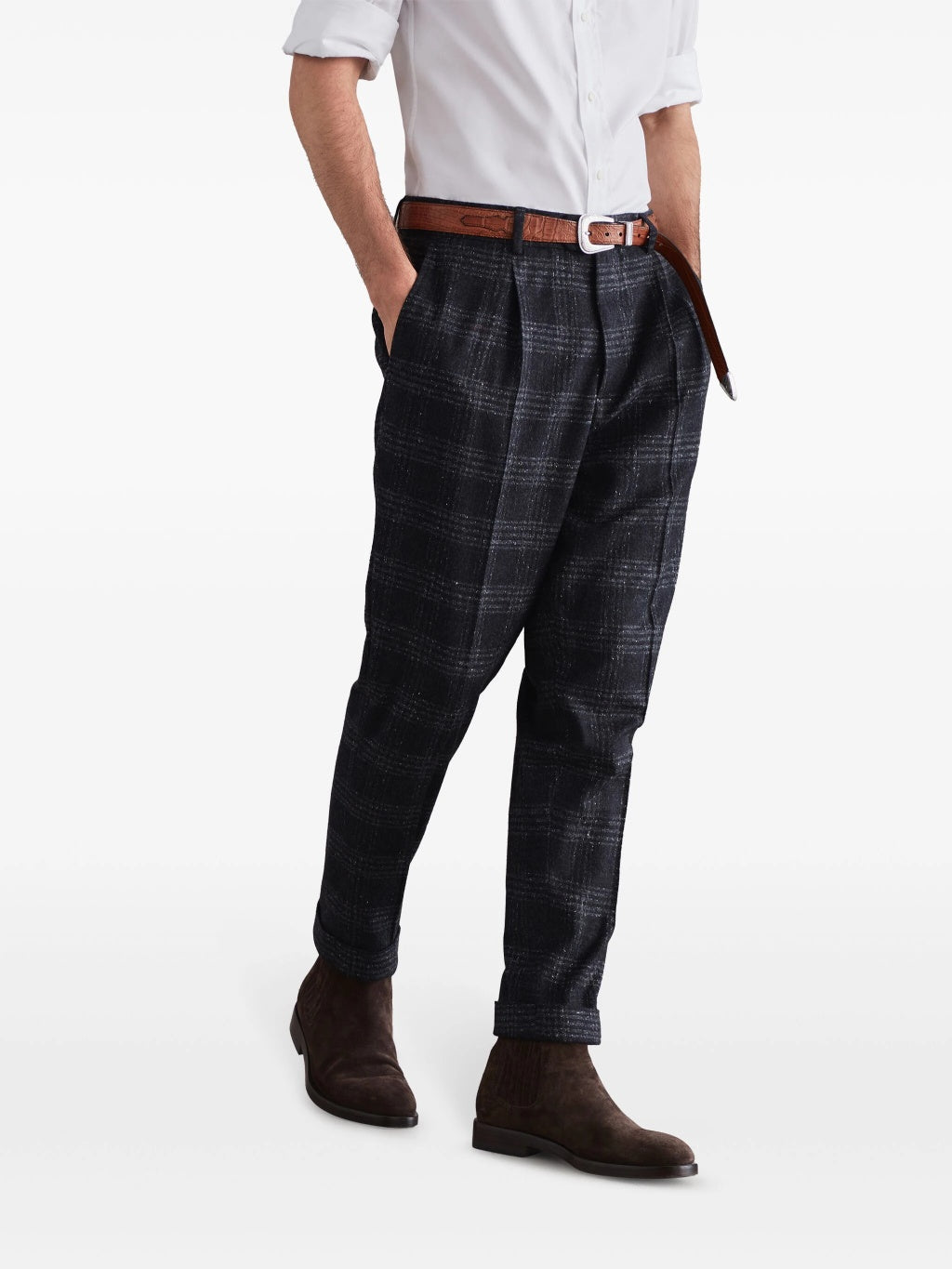 BRUNELLO CUCINELLI MEN'S DARK GREY WOOL TROUSERS