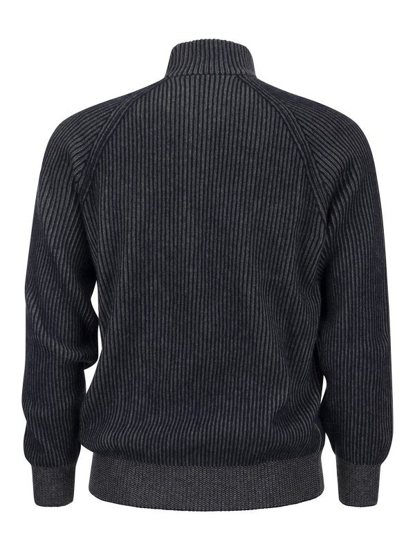 BRUNELLO CUCINELLI MEN'S MARINA WOOL HALF ZIP SWEATER