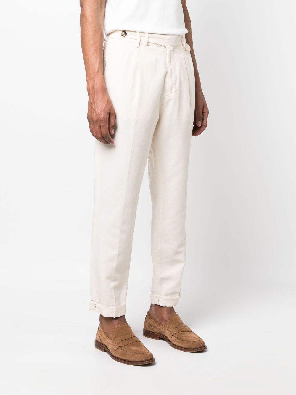 BRUNELLO CUCINELLI MEN'S OFF WHITE PLEATED TROUSERS