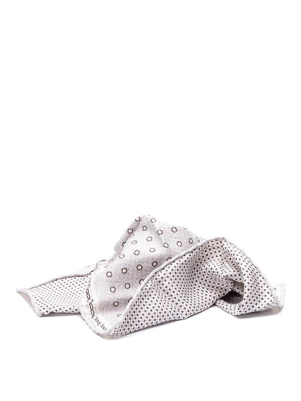 BRUNELLO CUCINELLI MEN'S GRAY PATTERNED SILK POCKETSQUARE