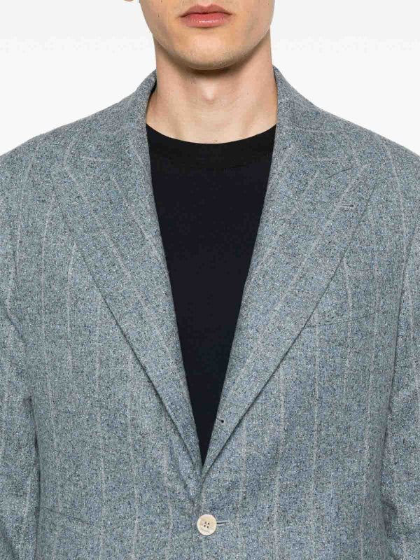 BRUNELLO CUCINELLI MEN'S SKY BLUE PINSTRIPE TAILORED SUIT