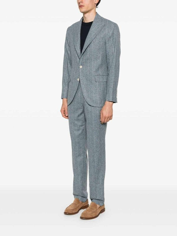 BRUNELLO CUCINELLI MEN'S SKY BLUE PINSTRIPE TAILORED SUIT