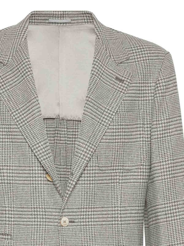 BRUNELLO CUCINELLI MEN'S GRAY PLAID DECONSTRUCTED BLAZER