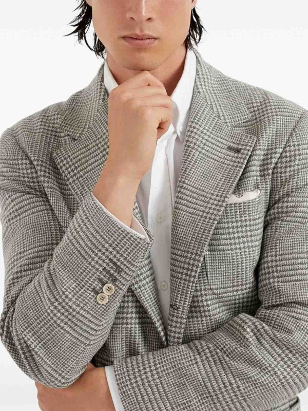 BRUNELLO CUCINELLI MEN'S GRAY PLAID DECONSTRUCTED BLAZER