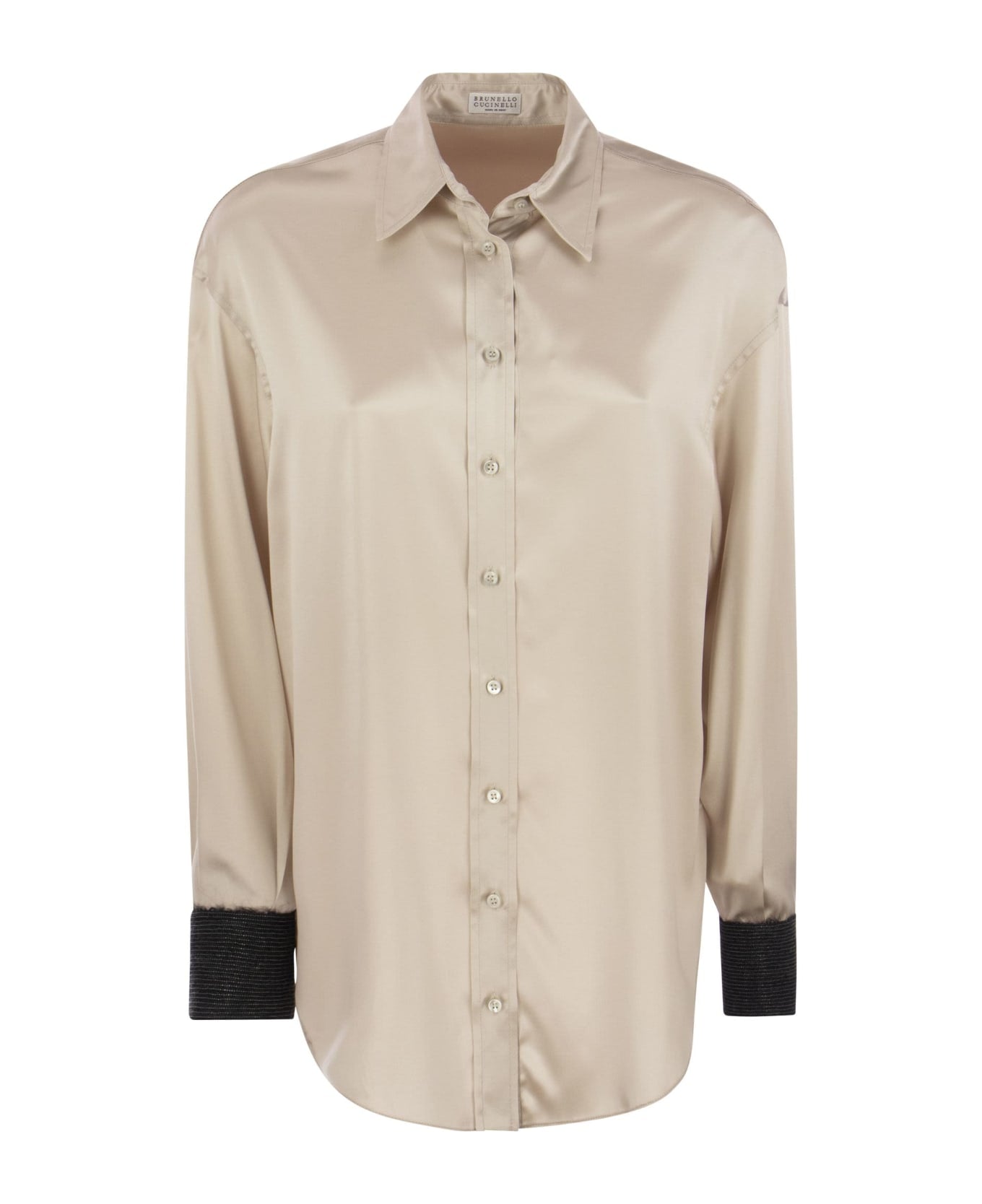 BRUNELLO CUCINELLI WOMEN'S BEIGE SATIN SHIRT WITH CONTRAST CUFFS