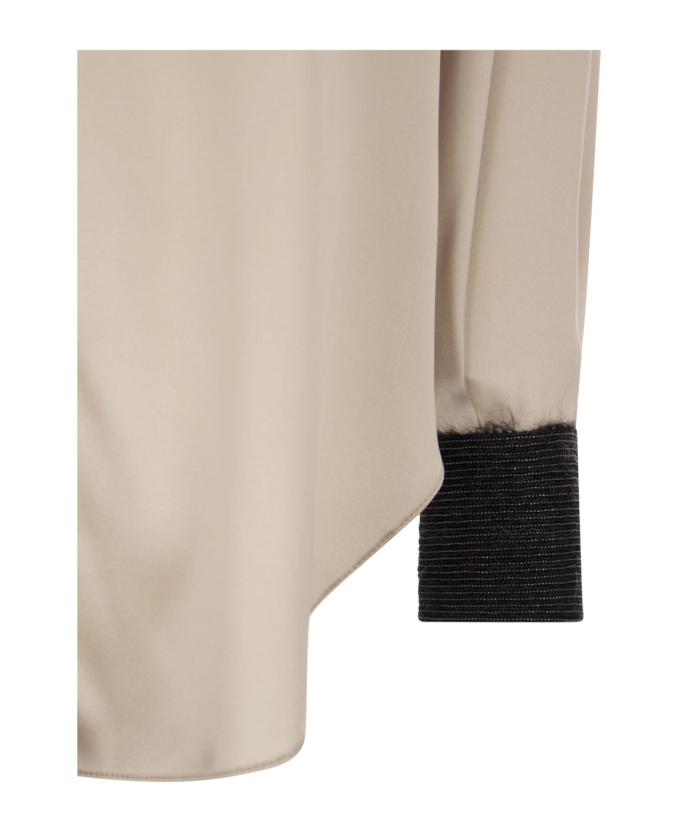 BRUNELLO CUCINELLI WOMEN'S BEIGE SATIN SHIRT WITH CONTRAST CUFFS