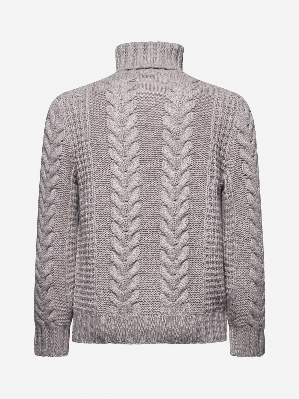 BRUNELLO CUCINELLI MEN'S TAUPE WOOL CABLE SWEATER